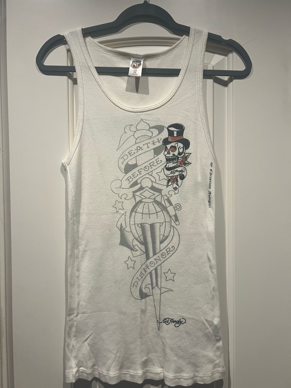 Rare Vintage Ed Hardy by Christian Audigier "Death Before Dishonor" Ribbed Tank